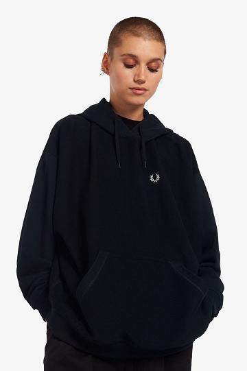 Black Fred Perry Internal Detail Hooded Women's Sweatshirts | PH 2003BEXC